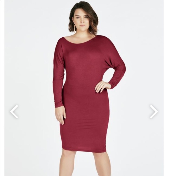 Asymmetrical Long Sleeve Knit Dress (oxblood) - Picture 1 of 1